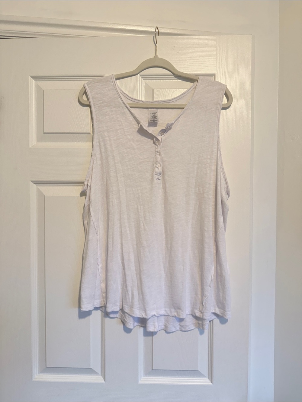 White Slub Henley Tank Top Sleeveless Button Front Raw Hem Swing Plus XXL 20